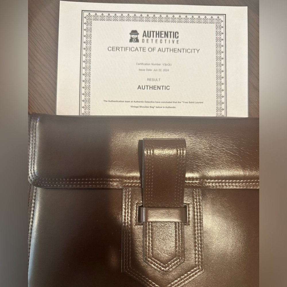 YSL Vintage Brown Shoulder Bag Clutch Leather with COA - Picture 9 of 13